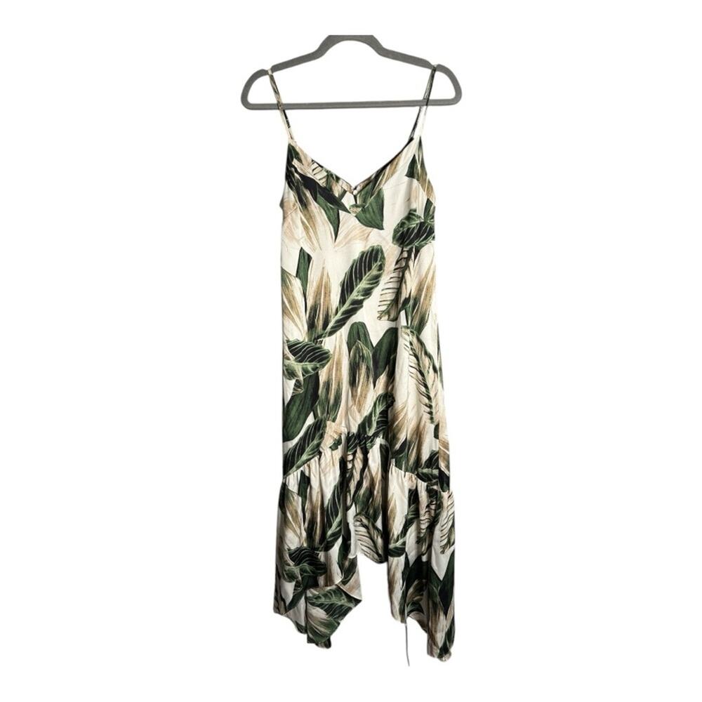 Great Jones Green and White Tropical Print Strappy Maxi Dress Size Small